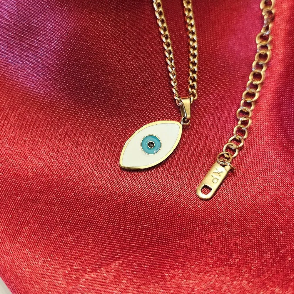 SALE!! Stainless Steel Adjustable Chain Neckace with Evil Eye Charm - Picture 2 of 5
